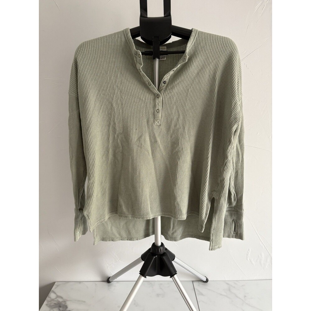Offline by Aeire Wow Waffle Knit Henley  Olive Green Oversized Top Women Size XS